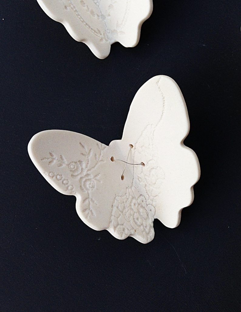 3D butterfly ceramic wall art Textured wall sculpture 6 Original white porcelain ceramic and sterling silver sculptures Wall hanging image 4