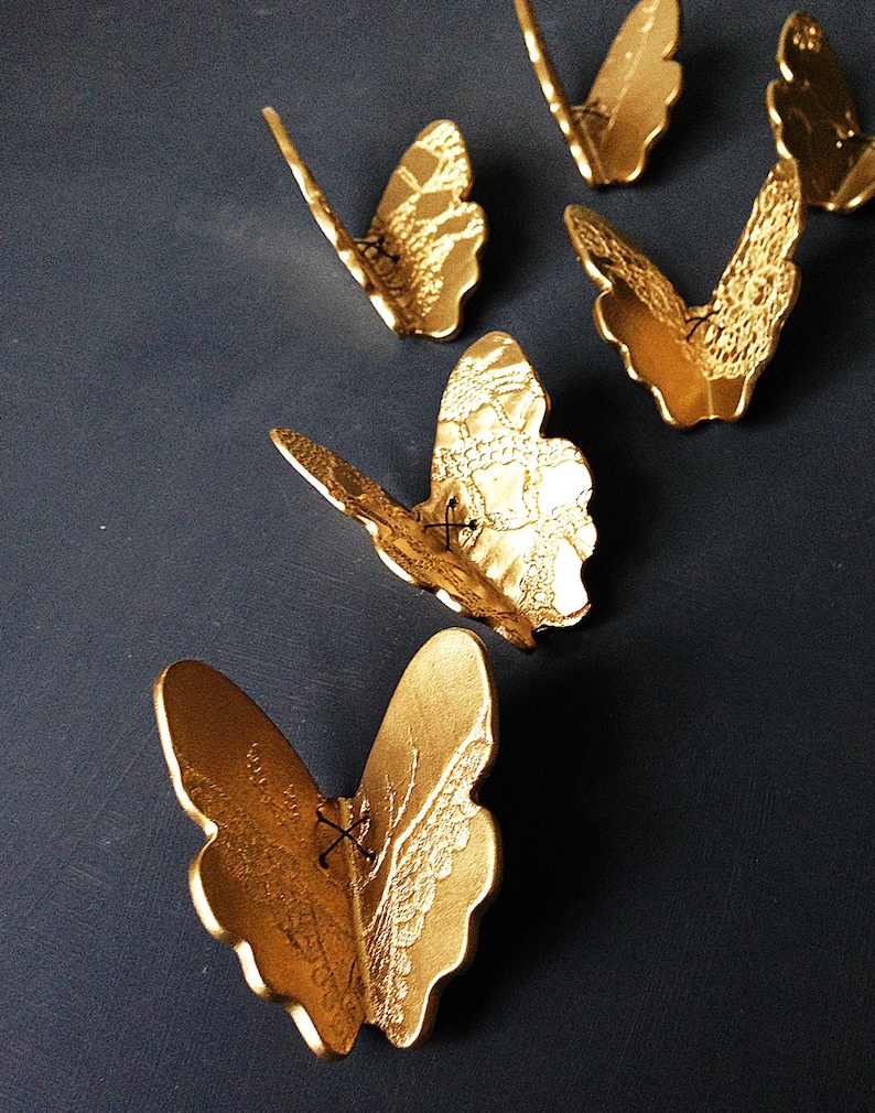 3D Butterfly Wall Art 6 Original Gold Porcelain Ceramic Etsy