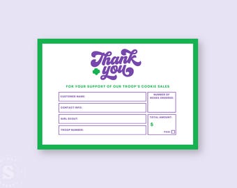 Girl Scout Cookies Thank You Cards | 5 X 3.5 | Printable | Canva Template | Instant Download | Girl Scouts Cookie Receipt | Cookie Order