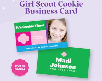 Girl Scout Cookies Business Card Canva Template | Instant Download | Girl Scouts Cookie Business Card | Cookie Cards | Cookie Sales