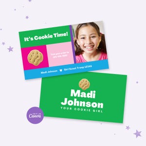 Girl Scout Cookie Business Card Template | Customizable Canva Design (Instant Download)