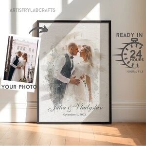 Custom Couple Portrait Watercolor Wedding illustration wedding portrait From Photo Gift for a couple Canvas Print Anniversary Gift wall art