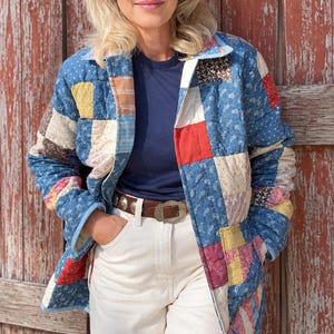 Chaqueta Vintage Quilt Barn: Chaqueta de patchwork hecha a mano, talla S-M