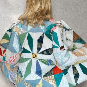Chore coat, vintage quilted market  jacket, patchwork , quilt coats for women,  ooak,  gifts for her, custom jackets, sustainable fashion