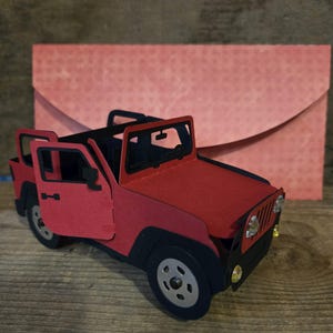 Geländewagen Box Karte, Jeep Stil, flache Faltkarte, 3-D, passender Umschlag, Geschenk für sie, Geschenk für ihn