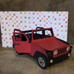 Tarjeta con forma de caja para vehículo todoterreno, estilo Jeep, tarjeta plegable plana, 3D, sobre de cortesía, regalo para ella, regalo para ella, regalo para él