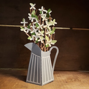 Pichet de carte de fleurs, carte de pli plat, papeterie florale, enveloppe complémentaire, cadeau pour elle, fleurs dans un seau d'eau