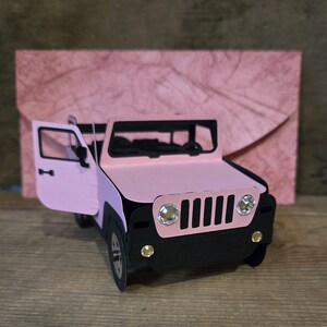 Tarjeta con forma de caja para vehículo todoterreno, estilo Jeep, tarjeta plegable plana, 3D, sobre de cortesía, regalo para ella, regalo para ella, regalo para él