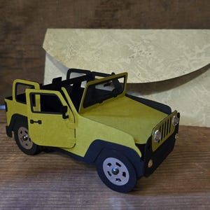 Geländewagen Box Karte, Jeep Stil, flache Faltkarte, 3-D, passender Umschlag, Geschenk für sie, Geschenk für ihn