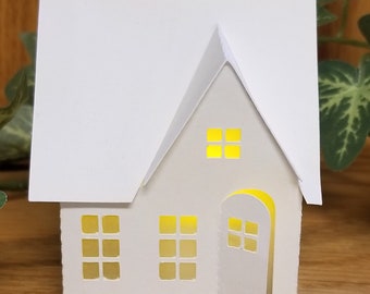 Paper House Luminary, Tea Light Village, Christmas Village Decoration, Housewarming Gift, Gift for Her, Tiered Tray Filler