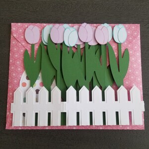 Tarjeta Tulip Box, Tarjeta plegable plana, Papelería spring garden, sobre de cortesía, regalo para ella, tarjeta de jardín de flores