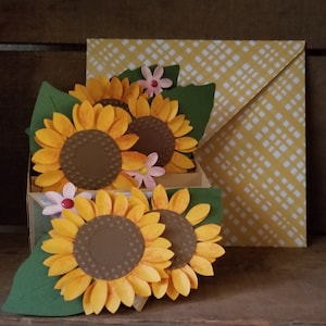 Kiste Sonnenblumen Box Karte, Flat Fold Karte, Floral Briefpapier, Kompliment briefumschlag, Geschenk für Sie, Blumen in Kiste Karte