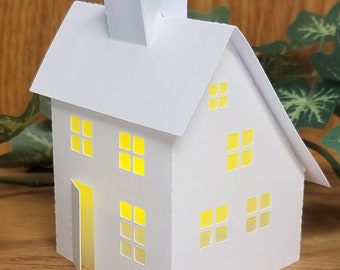 Paper House Luminary, Tea Light Christmas Village, Saltbox Style House, Lantern, Housewarming Gift, Gift for Her, Tiered Tray Filler