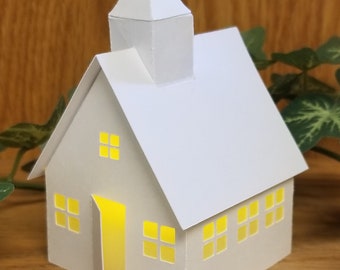 Paper House Luminary, Tea Light Village, School House, Christmas Village, Lantern, Housewarming Gift, Gift for Her, Tiered Tray Filler