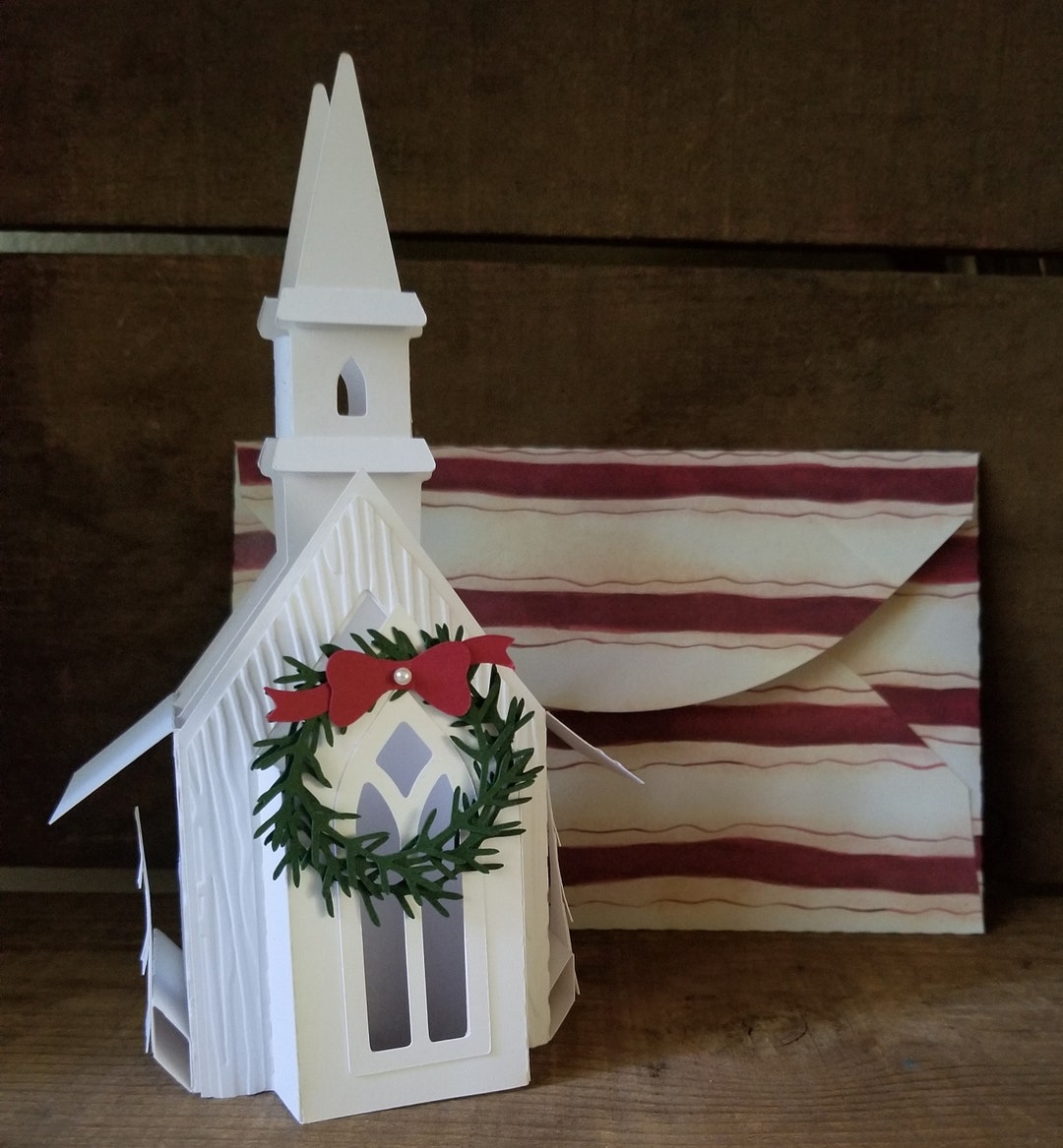 Country Chapel Box Card, Flat Fold Card, Spring Garden Stationery ...