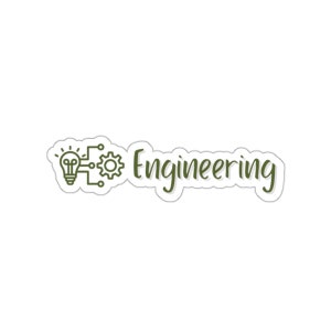 May include: A green sticker featuring a lightbulb, gear, and circuit board design. The text "Engineering" is written in a stylised font.
