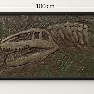 Giganotosaurus Fossil Wall Art – Handmade Dinosaur Skeleton Plaque – Prehistoric Decor – Jurassic Dinosaur Skull Relief – Dino Gift Idea