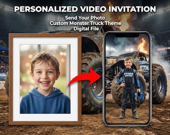 Video de invitación de cumpleaños personalizada con temática de Monster Truck, invitación infantil personalizada (archivo digital)