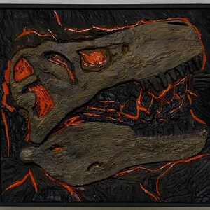 Handmade Lava T-Rex Skull Wall Art: Glowing Dinosaur Fossil Sculpture