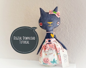 Halloween Cat Doll Tutorial - PDF Files - Primitive Doll Tutorial - Instant Download