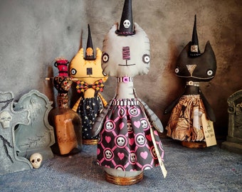 Halloween Tabby Cat - OOAK Handmade Art Doll - Primitive Halloween