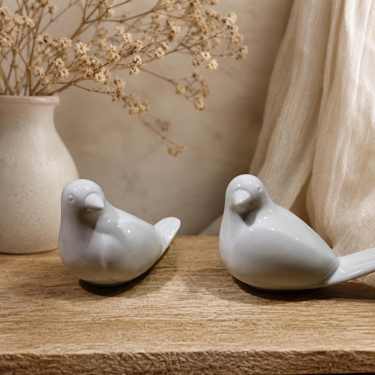 Vintage Porzellan-Vogelfiguren, 2er-Set – ALT Tirschenreuth, Deutschland – Weiße Keramik-Liebesvögel – Mid-Century-Wohndekoration