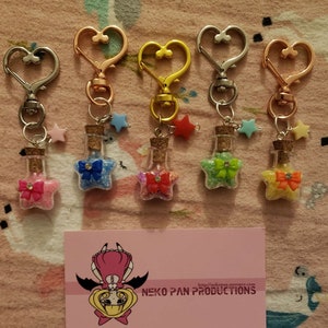 Sailor Moon Inspired Glow in The Dark Star Keyring Heart Clasp