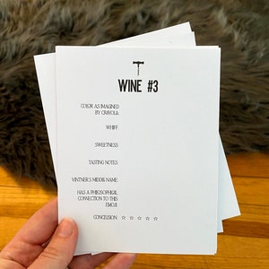 Tarjetas de degustación de vinos modernas (y divertidas): despedida de soltera, cumpleaños, fin de semana de niñas, los chicos también beben vino, vínculos familiares si todos tienen la edad suficiente