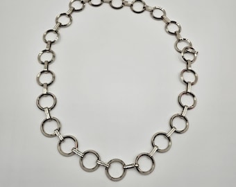 VTG Womens Chunky Silver-Tone Chain Link Belt Oversized Circular Links 70s Boho