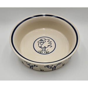 Noble Clay Ceramic Bowl With Hand-Painted Sheep Design 10" Diameter Pottery