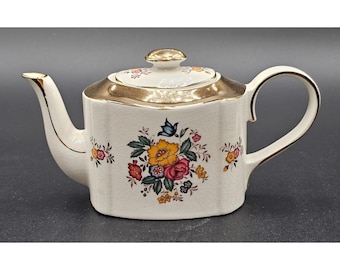 VTG Arthur Wood Haddon 1930s Ceramic Teapot W/Gold Accents Floral Design England