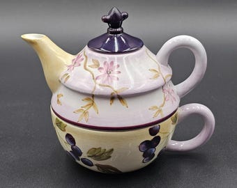 VTG Hand Painted Tracy Porter Tea For One Ceramic Teapot & Cup Set Floral Design