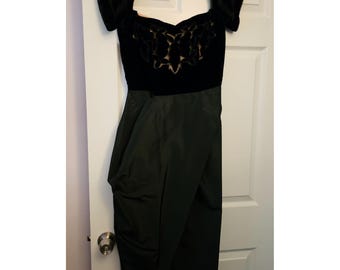 Vintage Womens Handmade 1950's Cocktail Dress Velvet & Taffeta ~Sz M Eveningwear
