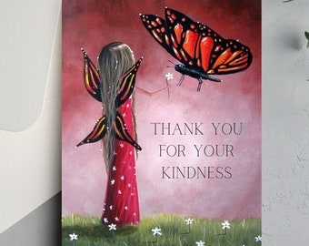 printable greeting card, 'Thank You For Your Kindness' Thank You Card Printable, Fairy With Butterfly Cards, Printable Cards, digital card
