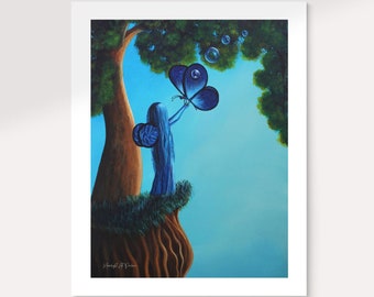SAPPHIRE FAIRY, blue fairy art prints, fairy with butterfly, dreamy landscape, 8x10 wall art, fantasy art, from painting, archival art print