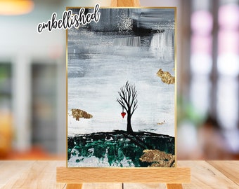 Tree ACEO, landscape art card, gold embellishments, journal cards and tags, handmade miniature art prints, collector cards, ships fast