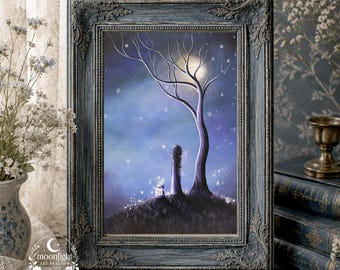 Printable Wall Art Purple Fairy Art Whimsical Fairy Printable Celestial Moon Art Enchanted Tree Fantasy Wall Decor Moonlight Fairy Artwork