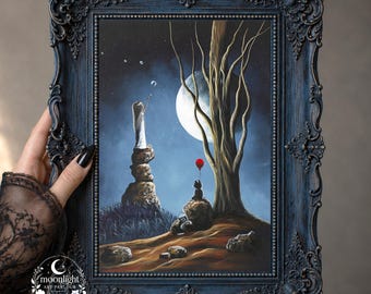 Printable Fantasy Wall Art Full Moon Art Black Cat Artwork Surreal Dream Art Moody Celestial Decor Dark Fantasy Printable