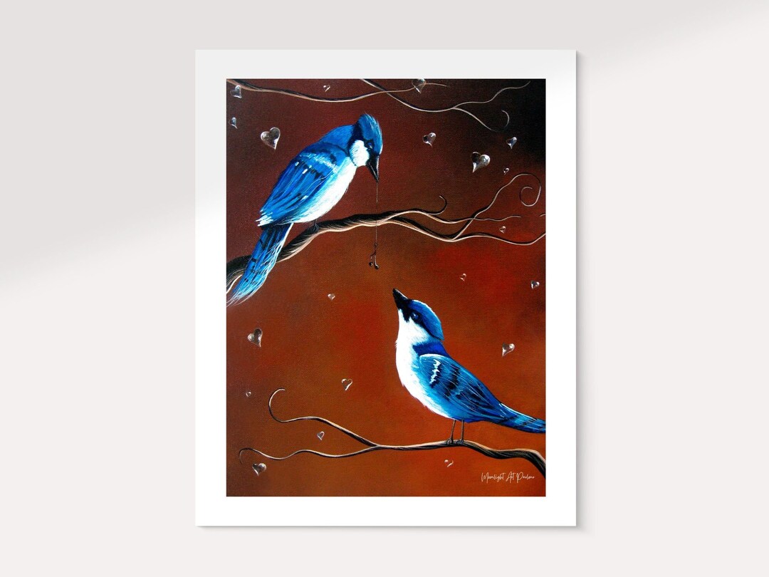 LOVE BIRDS Art Print Bird Art Bird Art Prints Blue Birds Etsy