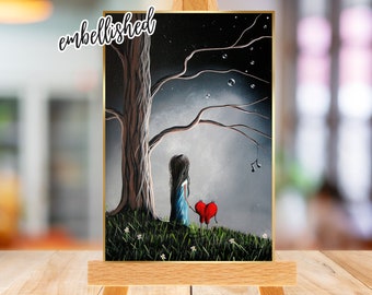 mini art prints, girl with heart pet in forest, aceo, atc, collector cards, buy one get one free, surreal, serene dreamy artwork, trees