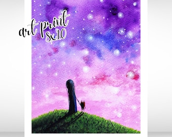 whimsical wall art prints, great prices, art for girls room, pink and purple wall art, from original painting, girl and heart, friendship