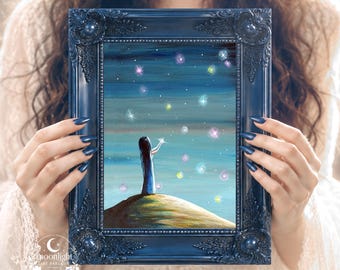 Kunst voor aan de slaapkamermuur: dromerige muurdecoratie, hemelse slaapkamerdecoratie, fantasiekunstprint, sterrennacht muurdecoratie, vrouwelijke slaapkamerkunst voor vrouwen