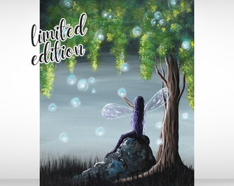 Fairy CANVAS ART PRINT, wall art, bedroom art ideas, living room, fantasy art, fairy with fireflies, archival, full color print, faery