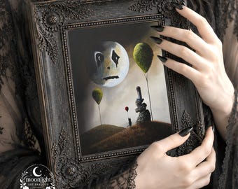 Wall Art Printable Gothic Art Sad Moon Black Cat Art Surreal Fantasy Print Dark Feminine Wall Decor Moody Bedroom Decor