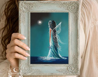 Printable Wall Art Blue Fairy Art Fantasy Bedroom Decor March Birthday Gift Coastal Wall Decor Ocean Fairy Print Magical Girl Room Art