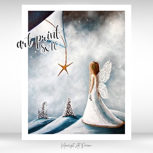 The Christmas Star FINE ART PRINT, Christmas Angel, top selling holiday art, wall art for Christmas, white angel, living room decor