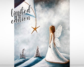 ANGEL FAIRY, The Christmas Star, #1 of 25, Holiday Décor Ideas, Christmas Angles, 11x14 CANVAS Print, Winter Scene, Dreamy, Fae