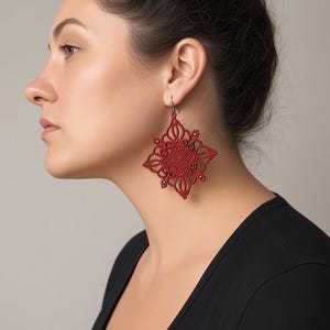 Burgundy Macramé Statement Earrings | Handmade Textile Jewelry