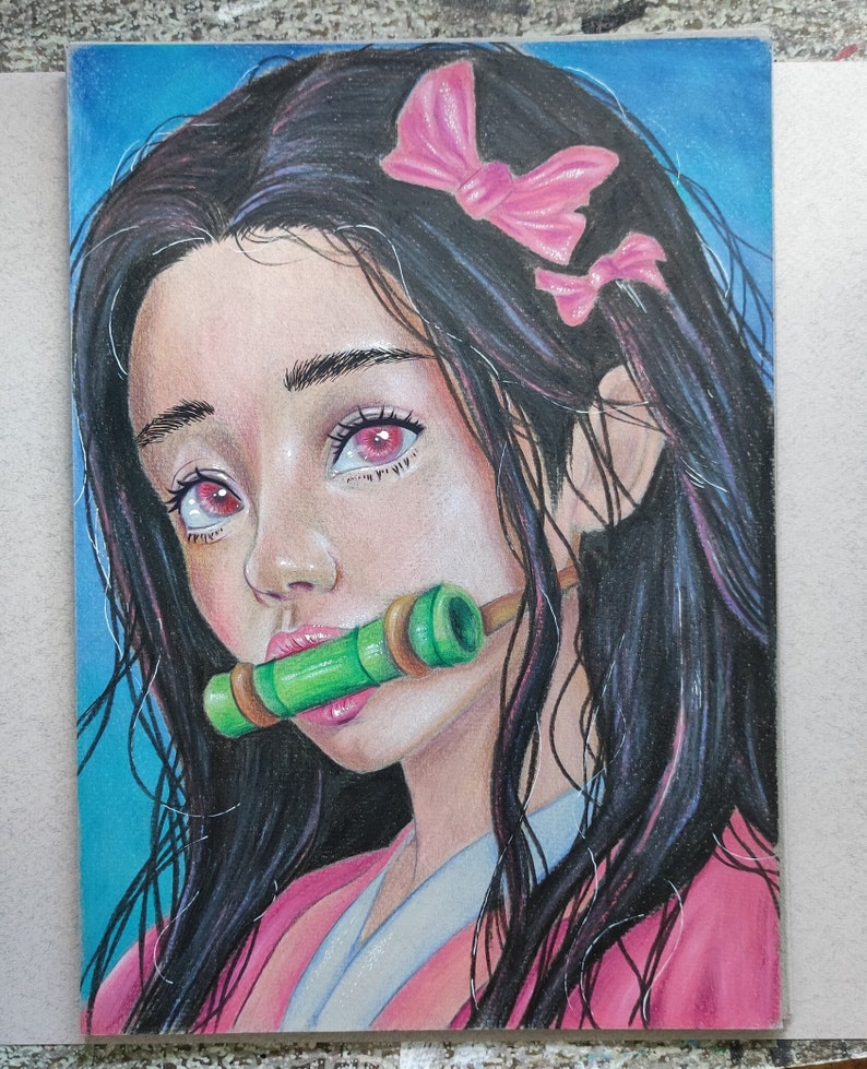 Drawing of Nezuko demon Slayer, Colored Pencil, A4 Format - Etsy