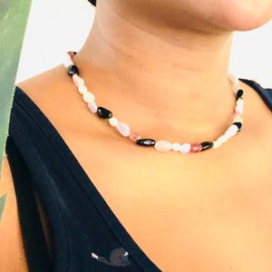 Necklace &quot;LicoriceMeetsGold&quot;-Gemstone Pearl Necklace-Tourmaline Necklace-Protection Necklace-Gold-Plated Jewelry-Gemstone Necklace-Mother&#39;s Day Gifts